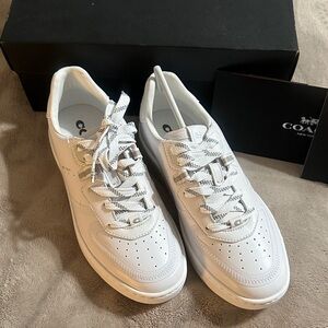Coach White Leather Low-Top Sneakers with Silver Accents